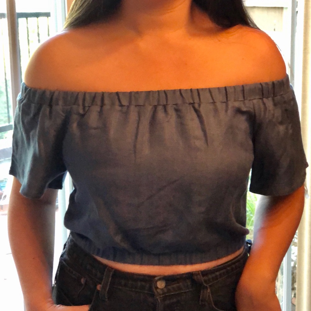 Lush Off The Shoulder Elastic Hem Crop Top